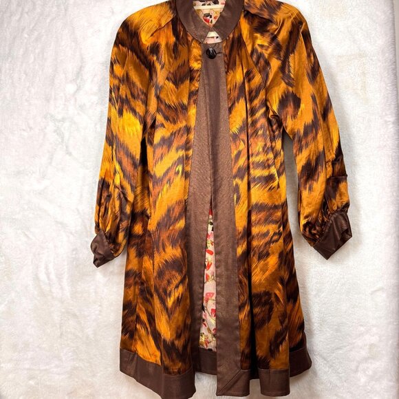A0001 Diane Von Furstenberg Hadini Reversible Floral & Animal Print Coat Size 8 - Picture 11 of 16